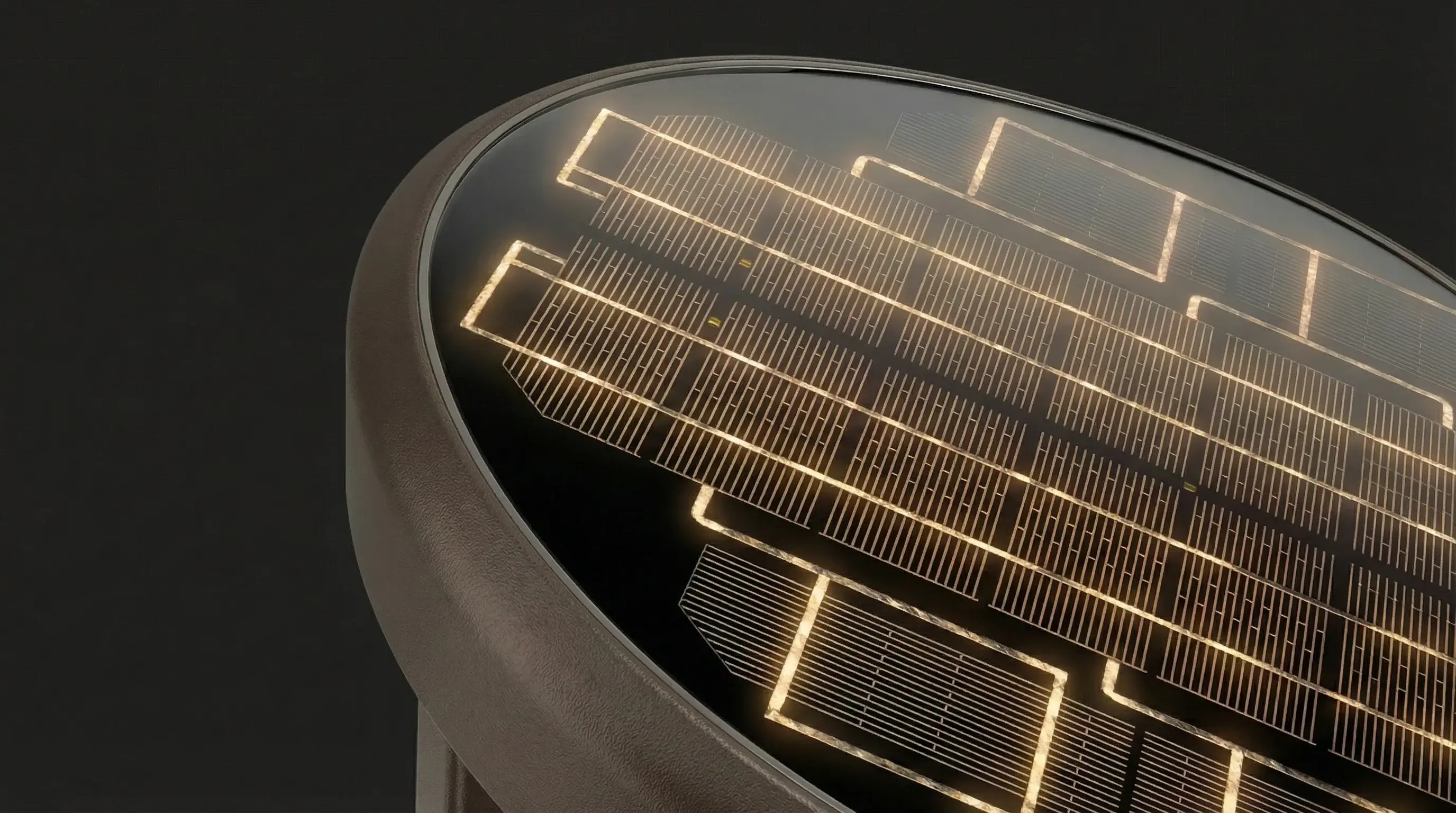 Close-up of FLT solar bollard head showing illuminated solar cells